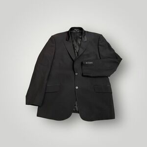 Theory Italy Tuxedo Blazer Men 44L Black Satin Peak Lapel 2-Button Jacket Luxury